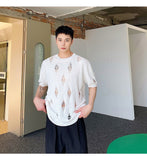 Bonsir Summer Hole Design Male Round Neck T-shirts Solid Color Short Sleeve Men's Knitted Tops 2023 New Korean Casual Trend