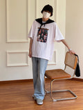 Bonsir Retro Rock Print Short Sleeve Trend Loose Casual Versatile T-Shirt Top Round Collar Short Sleeve Loose Men's Tee