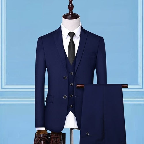 Bonsir Formal Business Wedding 3 Pieces Suit Set / Male Blazers Jacket Pants Vest Trousers Dress Waistcoat