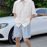 Bonsir Double Pocket Male Casual Shirts Men's Vintage Lapel Solid Color Short Sleeve Outwear Korean Fashion Spring New