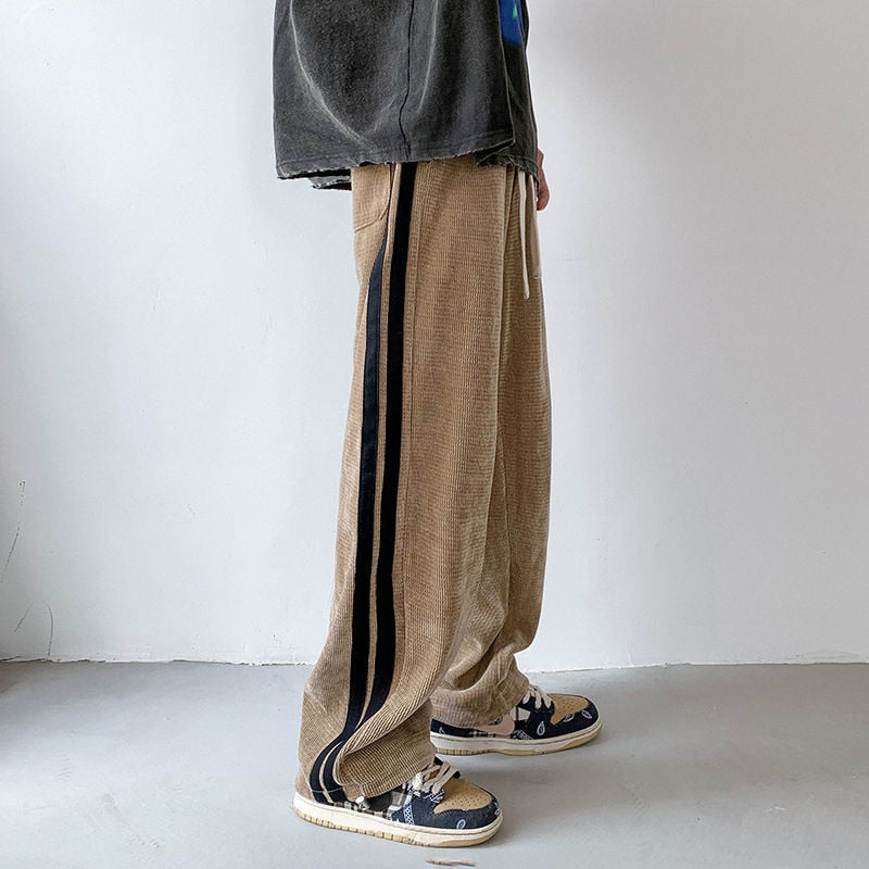 Bonsir Baggy Striped Men's Straight-leg Pants Fashion Hip Hop Streetwear Brand Harajuku Man Trousers Casual Male Pants