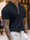 Bonsir Summer Short Sleeve Knitted Solid Polo Shirts Men Fashion Zippers Turn-down Collar Pullover Tops Casual Mens Clothes Slim Polos