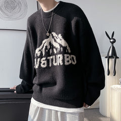 Bonsir Embroidery Men's Knitted Pullovers Fashion Loose Autumn Round Neck Male Sweater Korean Style Casual Unisex Clothing