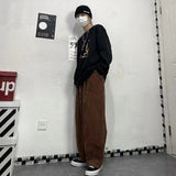 Bonsir Men's Korean Style Retro Trend Sweatpants Corduroy Fabric Solid Color Straight Casual Pants Loose Brown Color Trousers