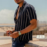 Bonsir Men's Social Shirts Striped Shirt Short Sleeve Tops Fashion Casual Blouse Oversized Tees Shirt Men's Clothing Ropa Hombre