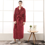 Bonsir Men Winter Plus Size Long Warm Coral Fleece Bathrobe Hooded Cozy Flannel Zipper Bath Robe Night Dressing Gown Women Sleepwear