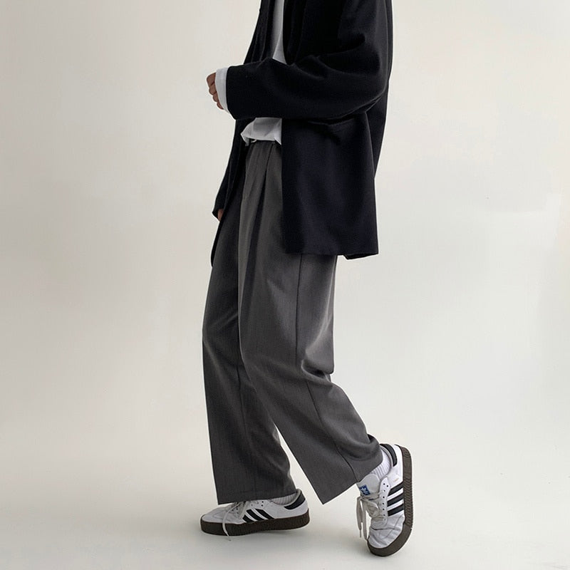 2022 Men's High Waist Trousers Solid Color Casual Suit Pants Hot