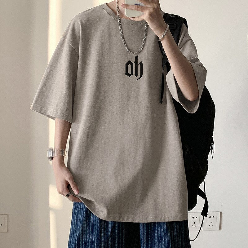 Bonsir Men's Simple Printed Casual T-shirt Summer Fashion Short Sleeve Oversized Tee Korean Style Cotton Leisure Teens Daily Basic Tops