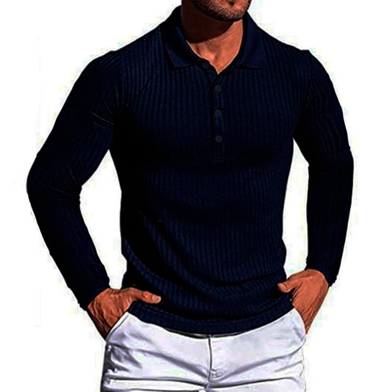 Bonsir Autumn Fashion Knit Long Sleeves Men Polo Shirt Casual Long Sleeve Pullovers Man Solid Sweaters Breathable Tops Men Clothing