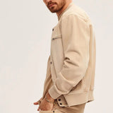 Bonsir Fashion Slim Fit Button-up Jackets For Men Autumn Casual Solid Color Crew Neck Cardigans Spring Mens Trend Long Sleeve Outerwear