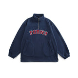 Bonsir Lamb Fleece Mens Jacket Fashion Letter Embroidered Sweatshirt Half Zipper Pullover Couple Outerwear Loose Sweatshirt Jacket