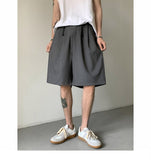 Bonsir Men's Korean Style Summer Men's Loose Straight Suit Shorts Cotton Elastic Waist Cargo Shorts Multi-pocket Casual Shorts