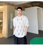 Bonsir Summer Hole Design Male Round Neck T-shirts Solid Color Short Sleeve Men's Knitted Tops 2023 New Korean Casual Trend
