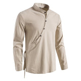 Bonsir New Men's Casual Blouse Cotton Linen Shirt Tops Long Sleeve Tee Shirt Spring Autumn Slanted Placket Vintage Yoga Shirts