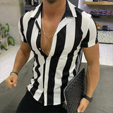 Bonsir Men's Social Shirts Striped Shirt Short Sleeve Tops Fashion Casual Blouse Oversized Tees Shirt Men's Clothing Ropa Hombre