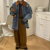 Bonsir Man Homemade Cowboy Coats Spring And Autumn Maple Leaf Embroidery Outerwear Bf Retro Loose Work Bomber Denim Jacket
