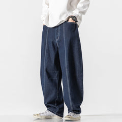 Bonsir Wide Leg Jeans Japanese Style  Fashion Brand High Waist Denim Pants Blue Harajuku Hip Hop Male Casual Trousers