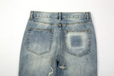 Bonsir Ripped Hole Distressed Black Blue Washed Men's Jeans Straight Casual Baggy Pockets Pencil Pants Streetwear Loose Denim Trousers