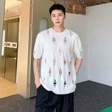 Bonsir Summer Hole Design Male Round Neck T-shirts Solid Color Short Sleeve Men's Knitted Tops 2023 New Korean Casual Trend