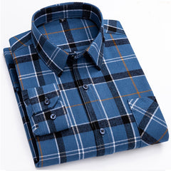 Bonsir 6XL autumn winter Flannel business casual iron free 100% cotton plaid long sleeve men's shirt large quality wrinkle resistant