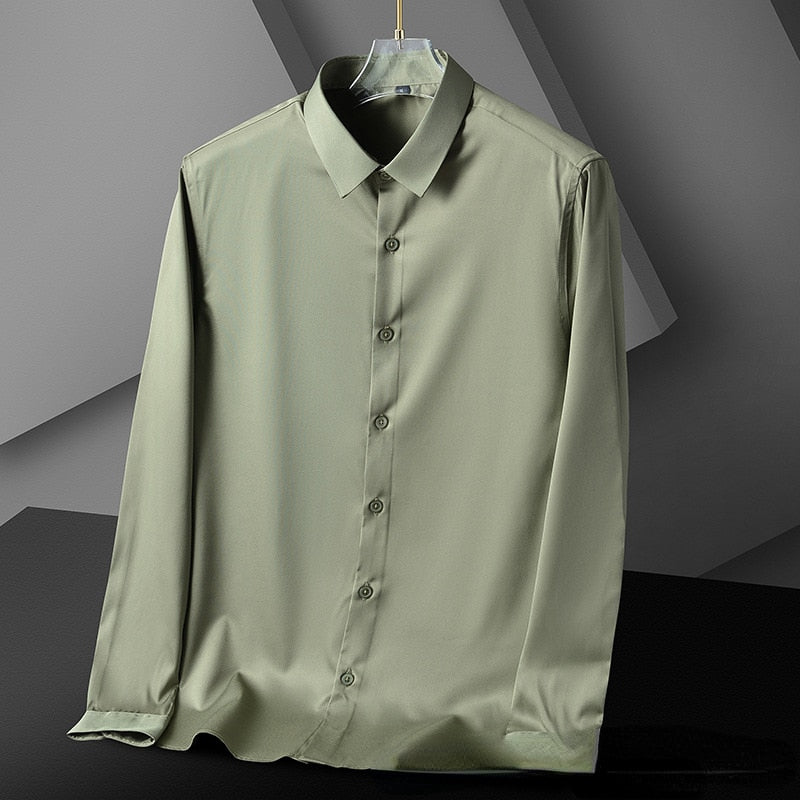 Bonsir New shirt men's free ironing anti-wrinkle spring summer men's casual solid color elastic men's shirt long sleeves