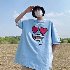 Bonsir Cartoon Expression Men's Oversized T-shirts Funny Graphic Male Top Short Sleeve Fashion Male Brand Oversized Tees