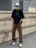 Bonsir New Fashion Letter Embroidery Vintage Brown Men Cargo Jeans Pants Ankle Zipper Hip Hop Baggy Straight Denim Trousers Pantalones