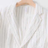 Bonsir British Style Elegant Cotton and Linen Professional Dress Gentleman Business Casual Retro Striped Suit Jacket Men's Clothing