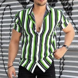 Bonsir Men's Social Shirts Striped Shirt Short Sleeve Tops Fashion Casual Blouse Oversized Tees Shirt Men's Clothing Ropa Hombre