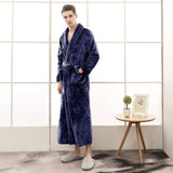 Bonsir Men Winter Plus Size Long Warm Coral Fleece Bathrobe Hooded Cozy Flannel Zipper Bath Robe Night Dressing Gown Women Sleepwear