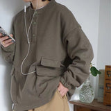 Bonsir Japanese Style Men's Retro Stand Collar Hoodies Loose Casual Coats Clothes Pullover Fashion Trend Oversized Sweatshirts