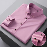 Bonsir Men's Silk Shirts Long Sleeve Drill Button Solid Color 3XL Silky Business Formal Social No Iron and Wrinkle Soft Fashion Clothes