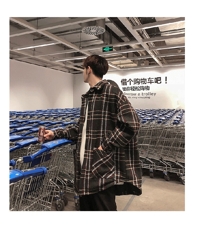 Bonsir Plaid large jacket men's coat spring autumn new fashion Plaid loose top trend large winter military jackets fall Genuine