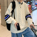 Bonsir Striped Patchwork Men's Round Neck Sweater Fashion Autumn Loose Knitted Pullovers New Korean Style Male Knitwear