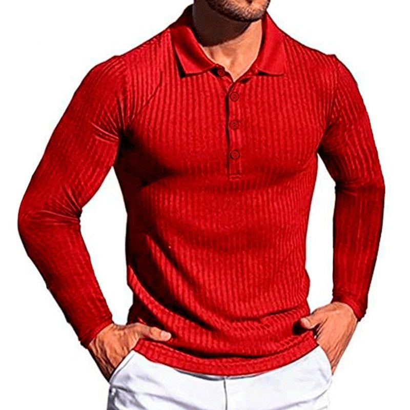 Bonsir Autumn Fashion Knit Long Sleeves Men Polo Shirt Casual Long Sleeve Pullovers Man Solid Sweaters Breathable Tops Men Clothing