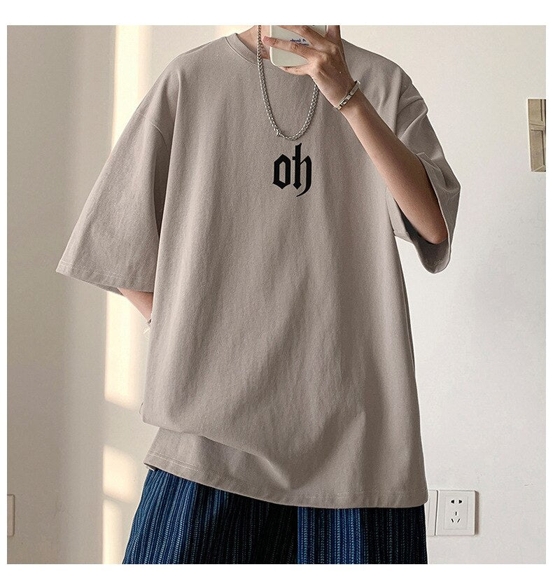 Bonsir Men's Simple Printed Casual T-shirt Summer Fashion Short Sleeve Oversized Tee Korean Style Cotton Leisure Teens Daily Basic Tops