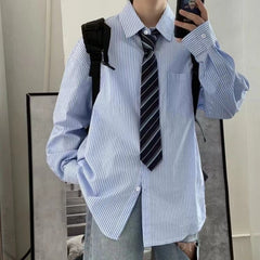 Bonsir Men's Fashion Trend Striped Printing Long Sleeved Shirts Student Korean Loose Fitting Lapel Collar High Quality Shirts