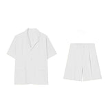 Bonsir New Genderless Solid Color Casual Suit LGBT Mens Trendy High-quality Suit Collar Design Short-sleeved Shirt Shorts Two-piece Set