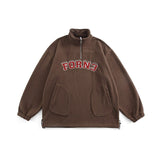 Bonsir Lamb Fleece Mens Jacket Fashion Letter Embroidered Sweatshirt Half Zipper Pullover Couple Outerwear Loose Sweatshirt Jacket
