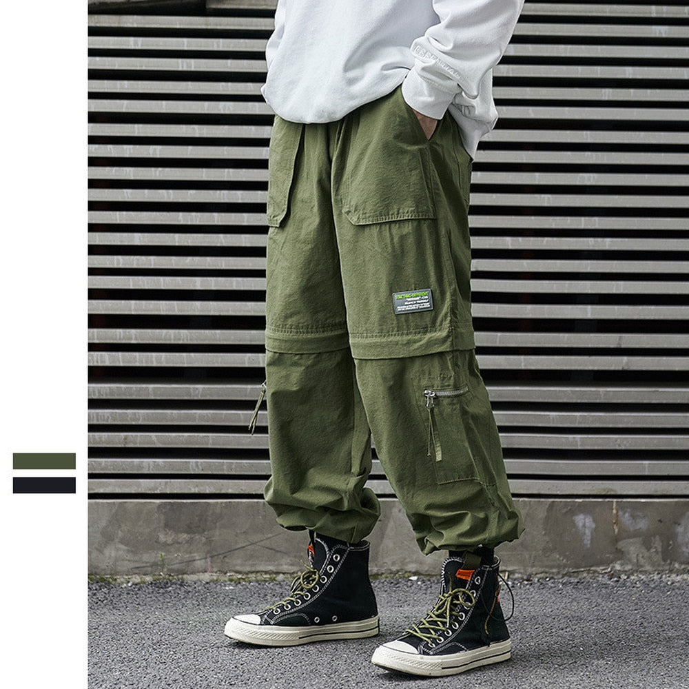 Bonsir Casual Pants Men's Spring Streetwear Trousers Japanese Loose Straight Leg Cuff Functional Cargo Pants Zipper Unloading Shorts