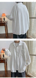 Bonsir Autumn Pleated Shirt Men Fashion 4-color Casual Ice Silk Shirt Mens Japanese Loose Long-sleeved Shirt Mens Large Size M-5XL