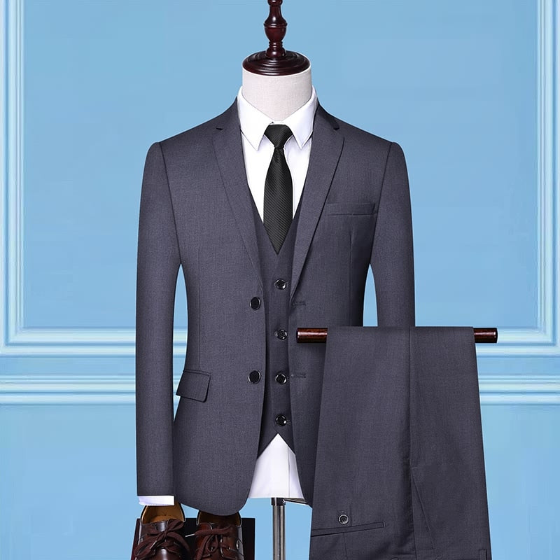 Bonsir Formal Business Wedding 3 Pieces Suit Set / Male Blazers Jacket Pants Vest Trousers Dress Waistcoat