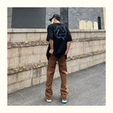 Bonsir New Fashion Letter Embroidery Vintage Brown Men Cargo Jeans Pants Ankle Zipper Hip Hop Baggy Straight Denim Trousers Pantalones