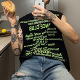 Bonsir New Summer Vest Hooded Sleeveless T-Shirt Boys Print Graffiti Punk Rock Tide Brand Loose Sweater Hip-hop Hoodie Vest