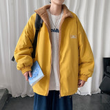 Bonsir Lamb Wool Reversible Men's Jackets Stand Collar Fashion Loose Winter Male Coats Cartoon Graphic Unisex Parkas