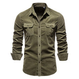 Bonsir Men's Shirt Cotton Lapel Casual  Spring Autumn Corduroy Shirts for Men Slim Solid Color Shirts Long Sleeve Tops EU Size