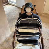 Bonsir Stripe Sweater Men's Thickened Loose Fashion Warm Soft Knitted Pullovers Harajuku Autumn Winter Male Casual Jumpers