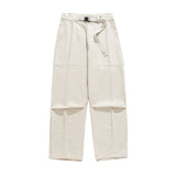 Bonsir Spring/Summer New Korean Street Fashion Men's Loose Belt Design Pleated Casual Pants Men's Retro Wide leg Cargo Pants
