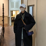Bonsir Winter Black Brown Woolen Coat Men Warm Fashion Casual Long Woolen Coat Men Korean Loose Oversized Trench Coat Mens Overcoat