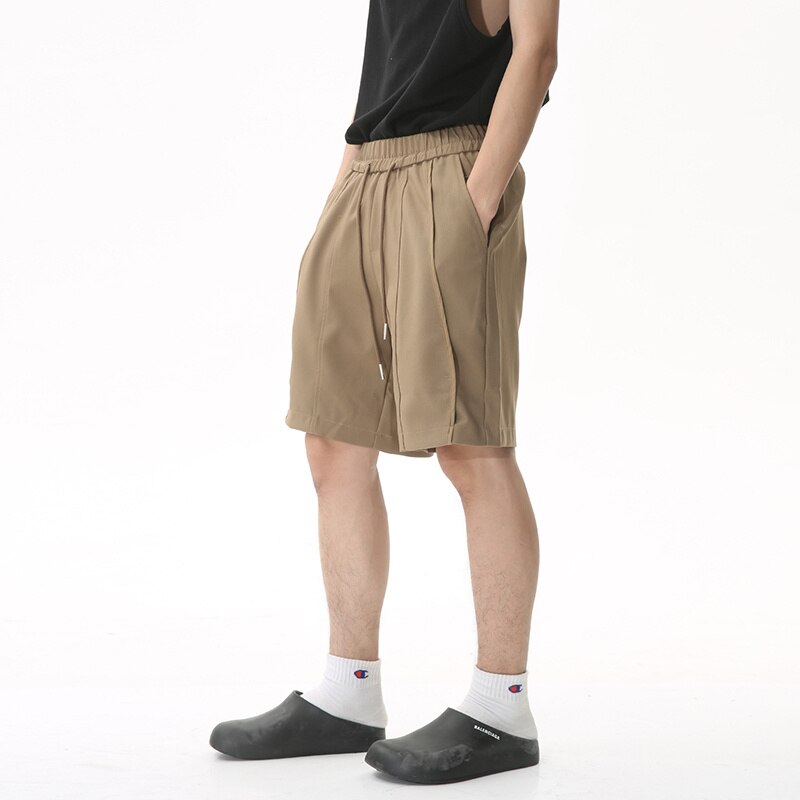 Bonsir Korean Style Casual Shorts Male Tide Summer New Drawstring Knee Length Pants Male Fasion Solid Color Versatile